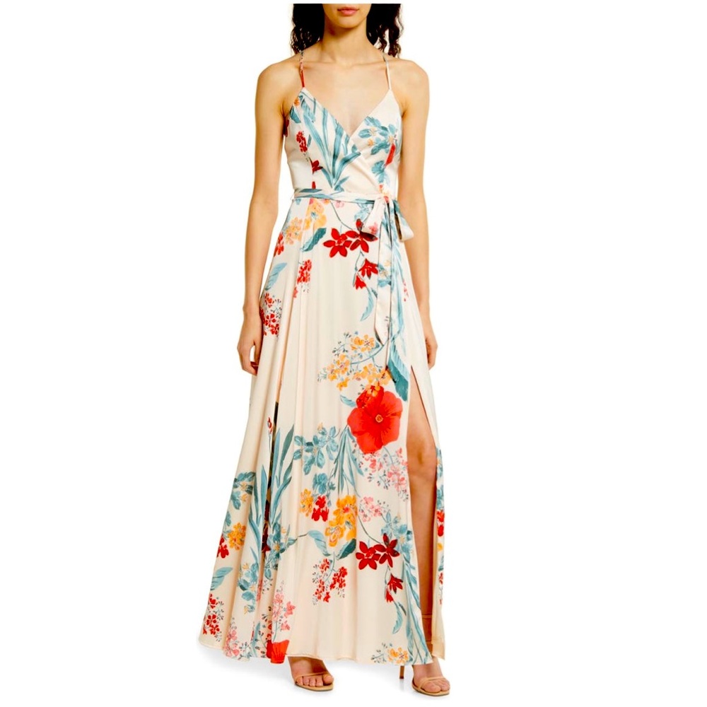 LULUS Still the One Floral Faux Wrap Gown